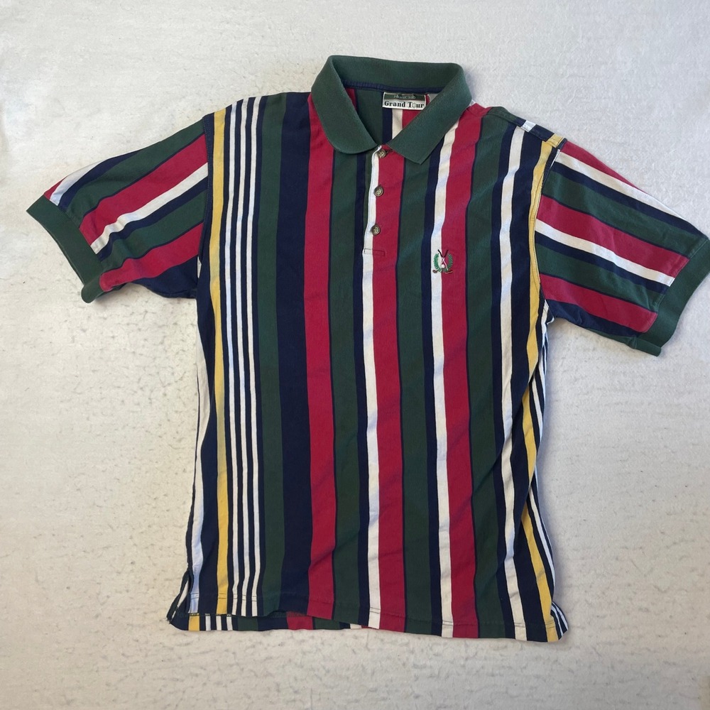 Hunt Club Polo Shirt Mens Medium Multi-Color Striped Short Sleeve Golf Cotton